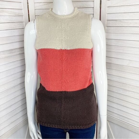The Limited Color Block Sleeveless Sweater Tan Coral Brown Large - Picture 1 of 11